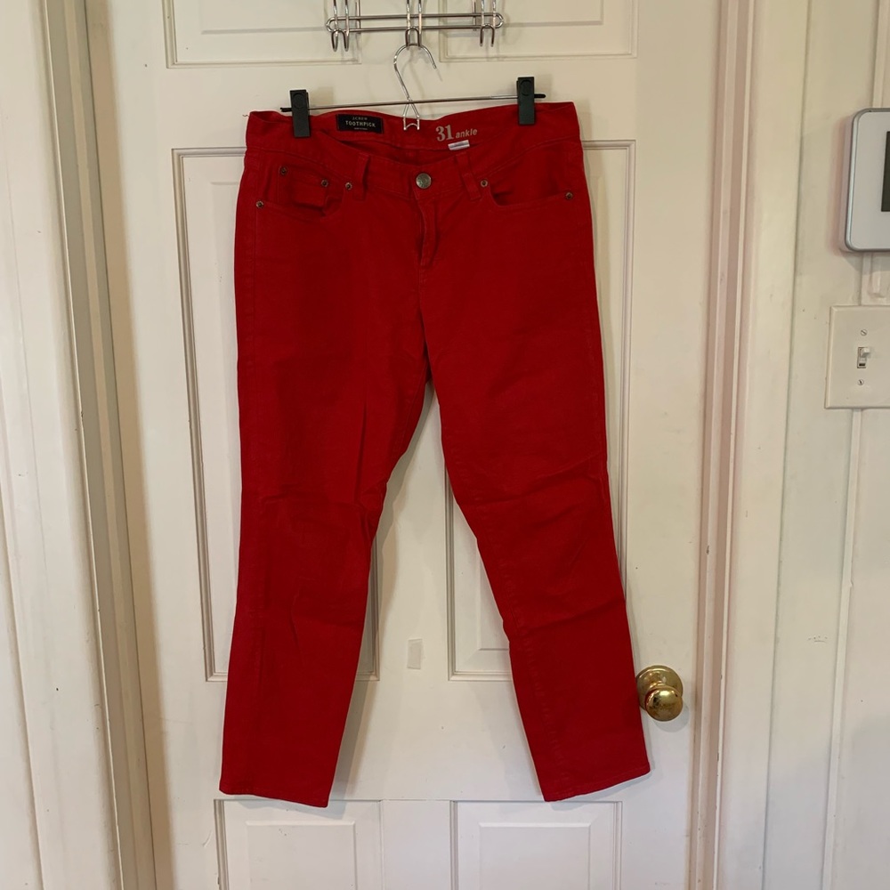 J. Crew Ankle-length crimson toothpick jeans